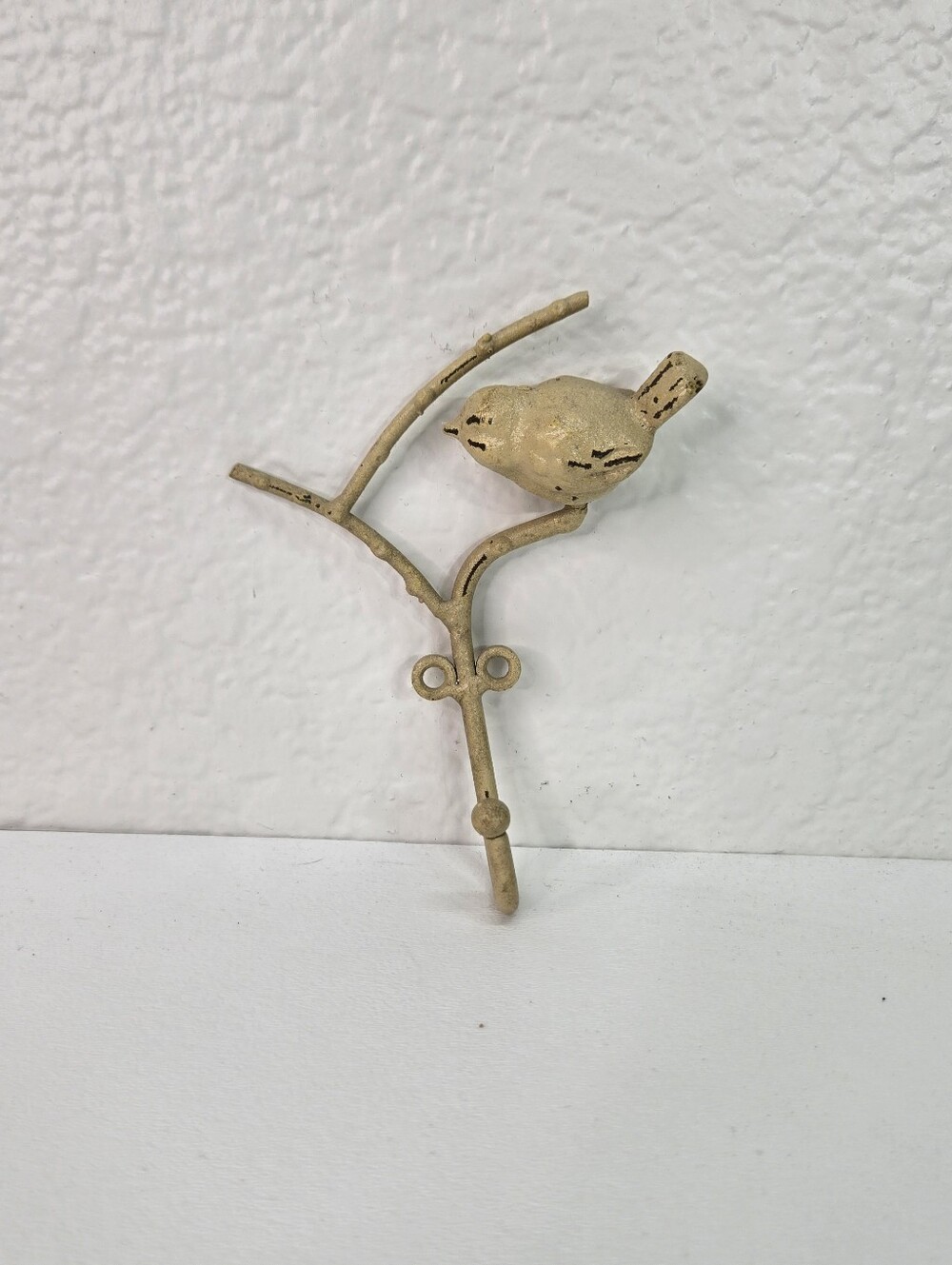 Rustic Cast Iron Chubby Bird On Branch Wall Hook Metal Coat Hat Hanger Farmhouse